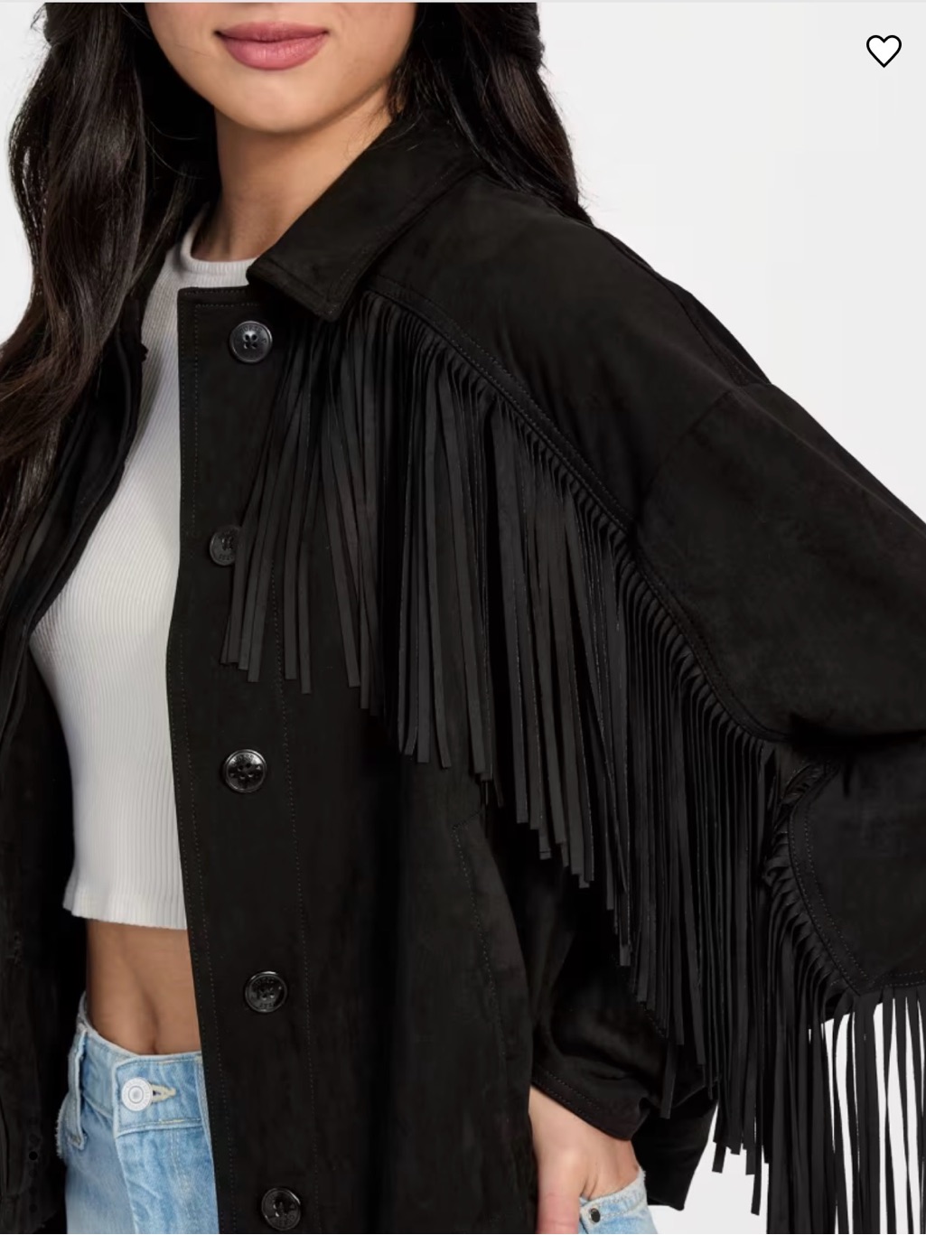 Guess Black Fringe Suede Jean Jacket